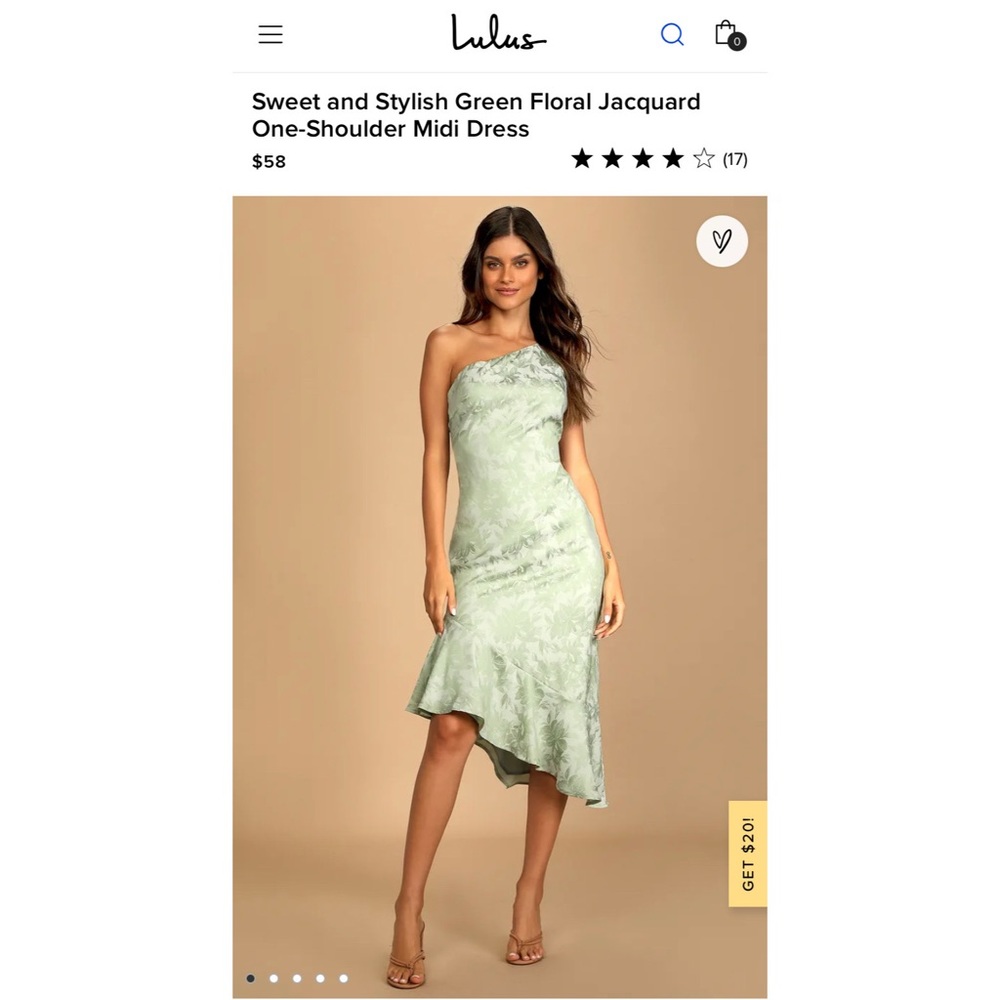 Lulu’s Green Floral Jacquard One-shoulder Midi Dress - NWT!